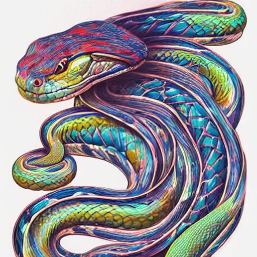 Prompt: A beautiful assemblage of a snake eating its own tail that seems to go on forever. x-ray photography by Jeremiah Ketner comforting, neat