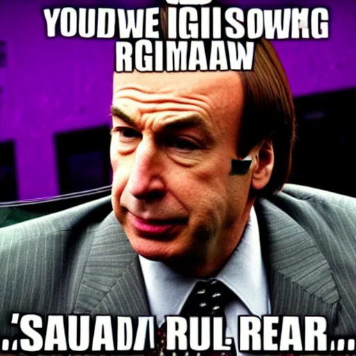 Image similar to dank meme depicting Saul Goodman, +4000 rating, high detail, reddit, instagram, 9gag, trending, popular, 8k resolution