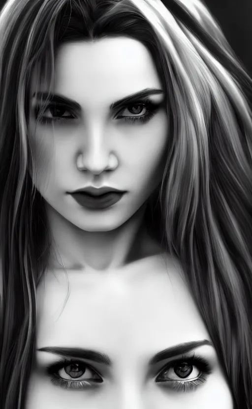 Image similar to up close portrait of a beautiful woman in black and white, photorealistic, upper body, art by diego fazio and diegoKoi and artgerm, concept art, hyper sharp focus, 8k highly detailed