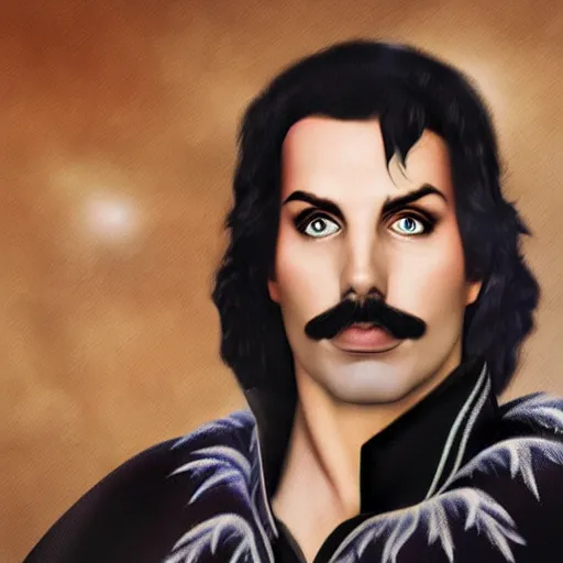 Image similar to a portrait of freddie mercury as elza from frozen movie, hyper realistic, detailed, life like, 4 k,