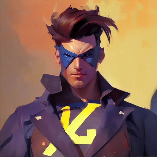 Image similar to Greg Manchess portrait painting of Gambit as Overwatch character, medium shot, asymmetrical, profile picture, Organic Painting, sunny day, Matte Painting, bold shapes, hard edges, street art, trending on artstation, by Huang Guangjian and Gil Elvgren and Sachin Teng