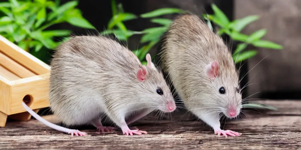 Prompt: white bamboo rat is eating bamboo, next to a box of heatstroke medicine