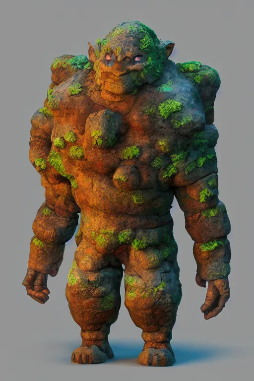 Image similar to arcane fantasy art giant golem elemental wood rock bastion forged gemstone enchanted forest troll, global illumination ray tracing hdr fanart arstation by sung choi and eric pfeiffer and gabriel garza and casper konefal lisa frank zbrush central hardmesh