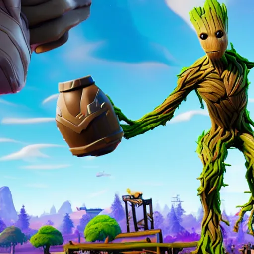 Image similar to Groot in Fortnite. Unreal Engine, Fortnite game graphics