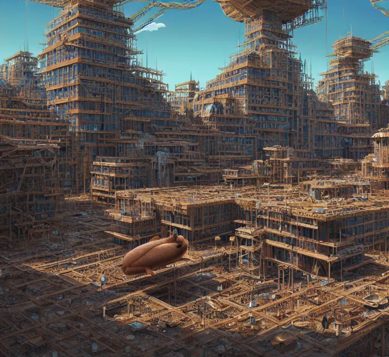 Image similar to hyperrealism photography hyperrealism concept art of highly detailed beavers builders that building highly detailed futuristic sci - fi city by wes anderson and hasui kawase and scott listfield sci - fi style hyperrealism rendered in blender and octane render volumetric natural light