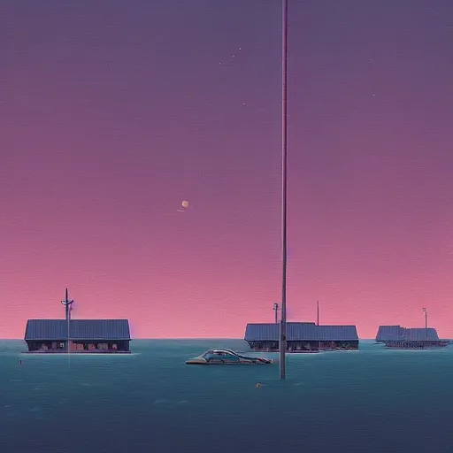 Image similar to yachting club by simon stalenhag