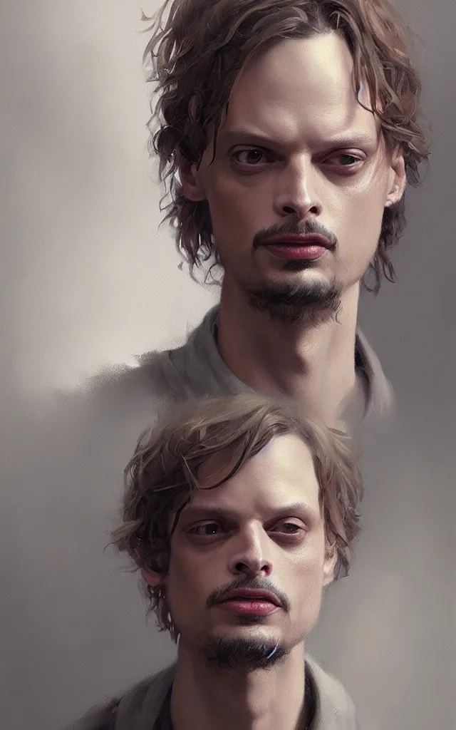 Image similar to very detailed masterpiece painting of matthew gray gubler, portrait, artstation, concept art by greg rutkowski