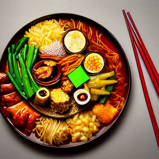 Image similar to beautiful food photography of a plate full of chinese food