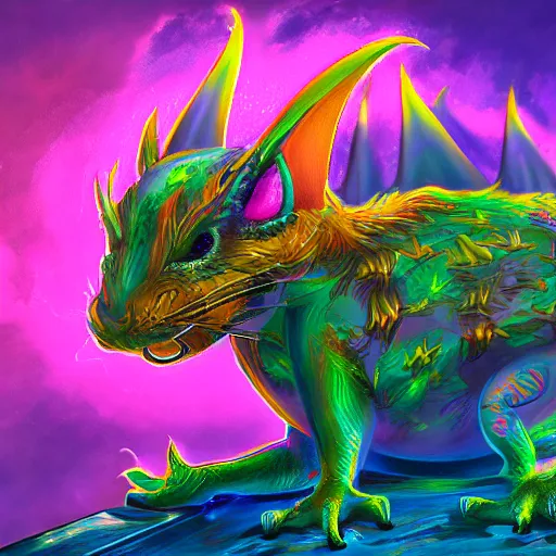 Image similar to an oilpainting of a psychedelic hamster dragon hybrid, hd, artstation, digital art, 4k, 8k