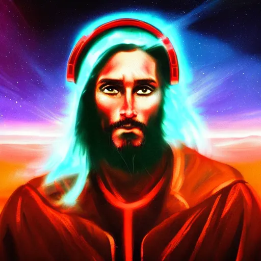 Image similar to Cyber punk jesus on mars