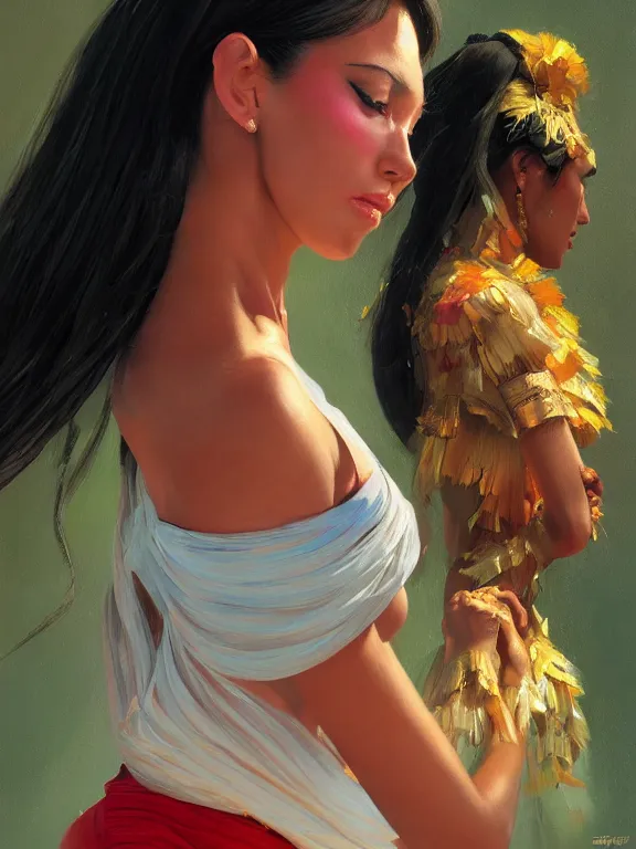 Image similar to an ultradetailed beautiful portrait painting of a girl as a columbian salsa dancer, side view, oil painting, high resolution, by ilya kuvshinov, greg rutkowski and makoto shinkai