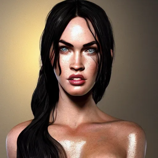 Image similar to portrait of megan fox as an anthropomorphic, au naturel, hyper detailed, digital art, trending in artstation, cinematic lighting, studio quality, smooth render, unreal engine 5 rendered, octane rendered, art style by klimt and nixeu and ian sprigger and wlop and krenz cushart.