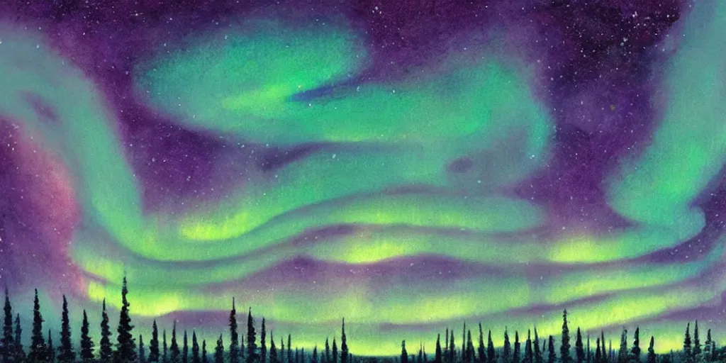 Image similar to sky with northern lights, illustration, best of artstation