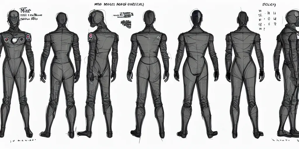 Prompt: male, space suit, character sheet, concept art, stylized, large shoulders, short torso, long thin legs, cartoon proportions, concept design, by jean giraud