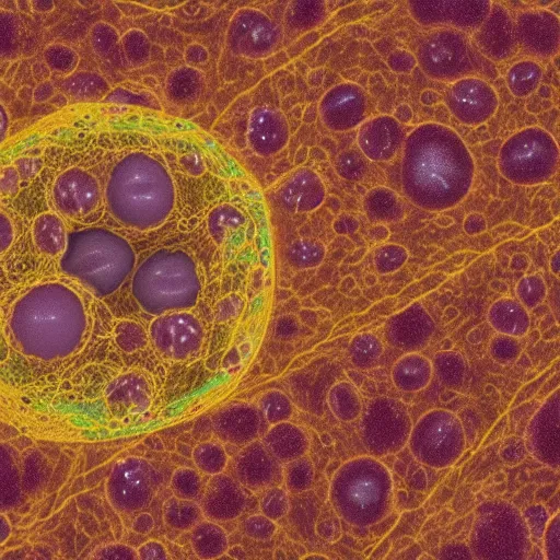 Prompt: a microscopy image showing an abnormal stained nucleus