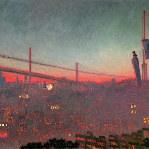 Image similar to Lisbon in 2087, cyberpunk dark academia, by Simon Stålenhag and Claude Monet, oil on canvas