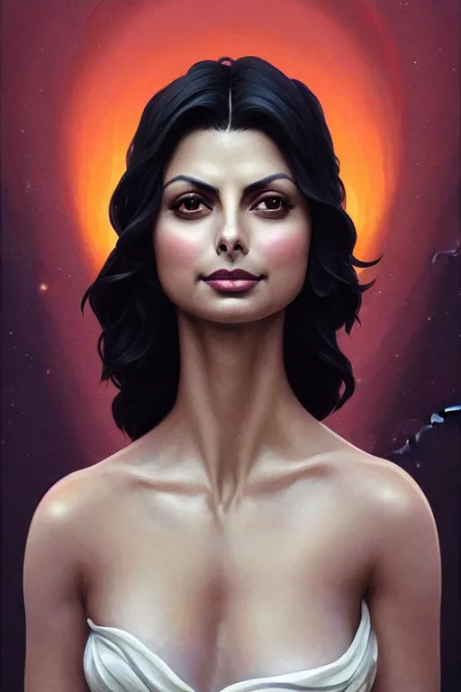 Prompt: a beautiful Morena Baccarin with long dark hair, marble statue, intricate, highly detailed, digital painting, artstation, official media, anime key visual, concept art, rich vivid colors, ambient lighting, sharp focus, illustration, art by Artgerm, Makoto Shinkai, Ilya Kuvshinov, Lois Van Baarle, and Rossdraws