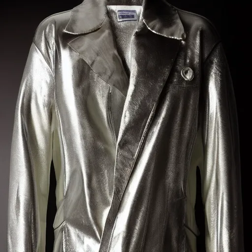 Image similar to a silver dirty jacket, retrofuturism