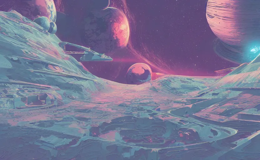 Image similar to space engine, intricate, moebius, james gilleard, print, game art