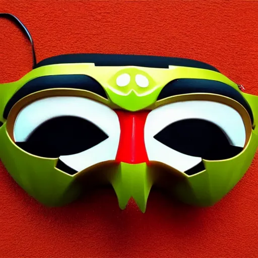 Image similar to nintendo 6 4, majoras mask realistic wearable mask. polygonal, realistic, being worn by a person