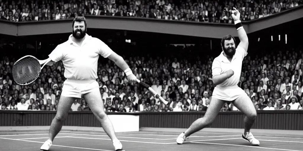 Image similar to photo of geoff capes wiining wimbledon tennis final against steve silk hurley