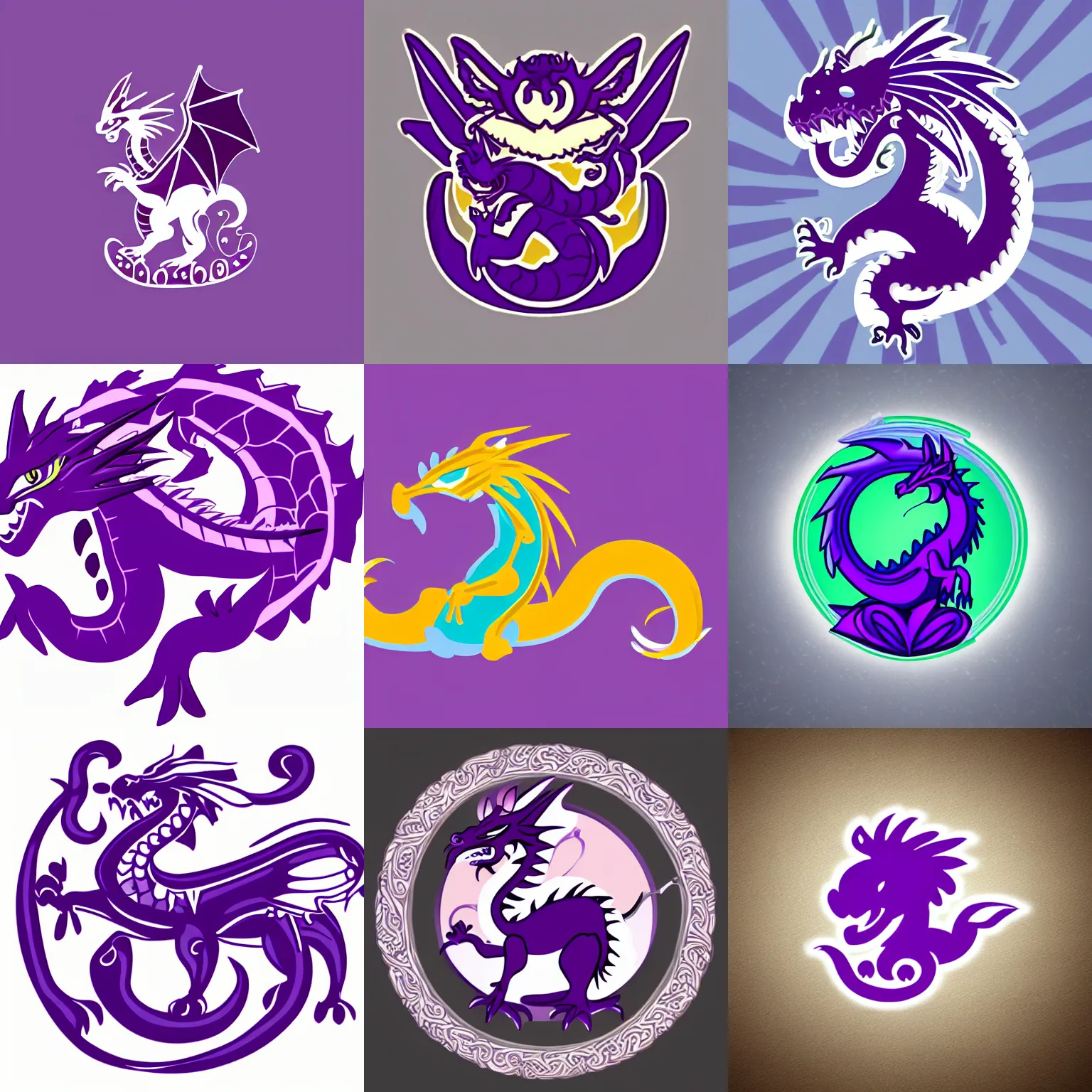 Prompt: a logo with very cute well-designed purple dragon, digital art