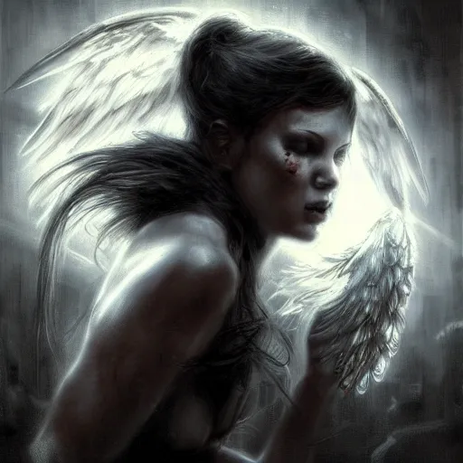 Prompt: every angel is terrifying by raymond swanland, highly detailed