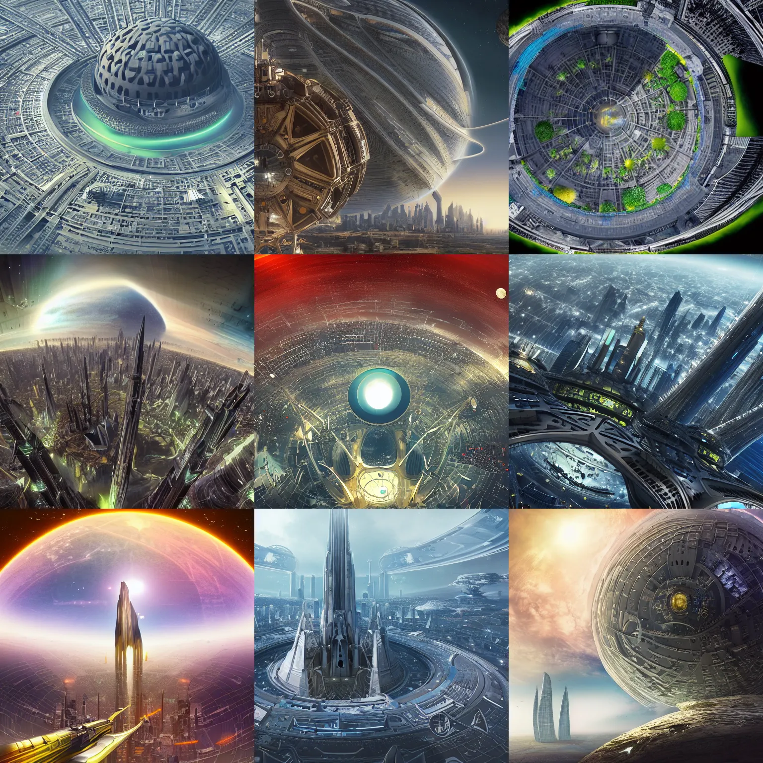 Prompt: orbital perspective of a utopian futuristic planet with a huge gargantuan building and city megastructure big enough to protrude from the planet atmosphere, epic, vast, gothic, space scene, beautiful, colorful, dark, rich, intricate detail, realistic, epic, gargantuan