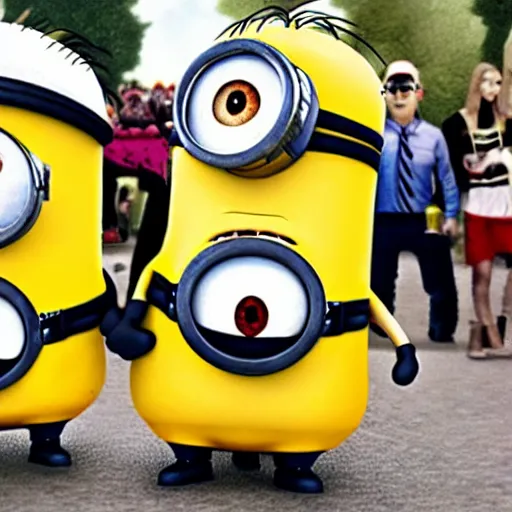 Prompt: minions revolution in usa in 2050 on taburetka