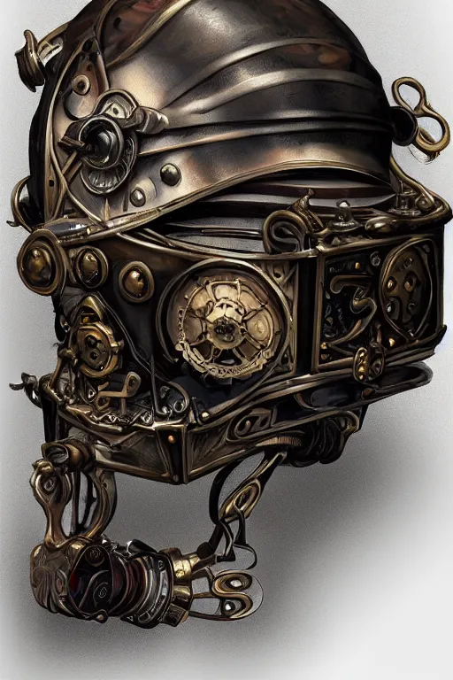 Image similar to steampunk helmet fantasy art mask robot ninja stylized digital illustration sharp focus, elegant intricate digital painting artstation concept art global illumination ray tracing advanced technology chaykin, howard and campion, pascale