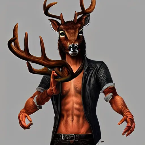 Image similar to human, humanoid, bambie, male, deer, punk, featured on artstation