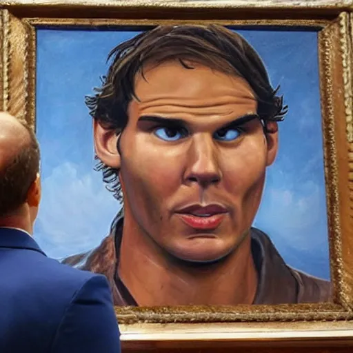 Image similar to nadal looking at a painting of himself