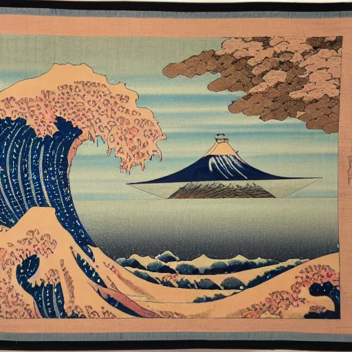 Image similar to A Japanese ukiyo-e rug with soft colors.