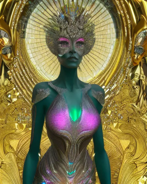 Image similar to a highly detailed metahuman 4 k close up render of an alien goddess bella hadid monument surasundari in iris van herpen dress schiaparelli in diamonds crystals swarovski and jewelry iridescent in style of alphonse mucha gustav klimt trending on artstation made in unreal engine 4