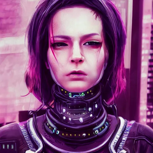 Image similar to realistic female character cyberpunk wearing technological collar around neck, realistic, art, beautiful, 4K, collar, choker, collar around neck, punk, artstation, detailed, female, woman, choker, cyberpunk, punk, collar, choker, collar around neck,