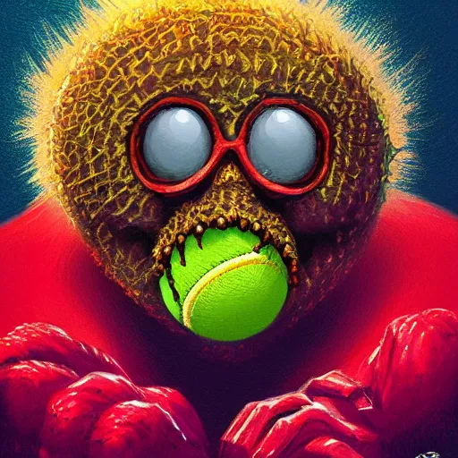 Image similar to a tennis ball monster, digital art, fantasy, magic, trending on artstation, ultra detailed, professional illustration by Basil Gogos