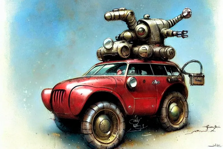 Image similar to adventurer ( ( ( ( ( 1 9 5 0 s retro future robot mouse jeep robot. muted colors. ) ) ) ) ) by jean baptiste monge!!!!!!!!!!!!!!!!!!!!!!!!! chrome red