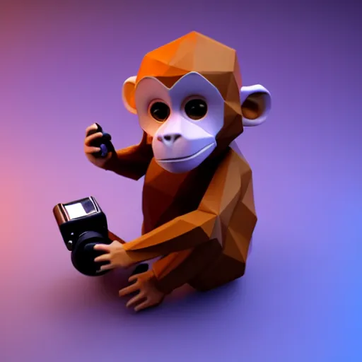 Prompt: an isometric cute 3 d low - poly render of a monkey playing with a sony walkman, soft lighting, unreal engine 5