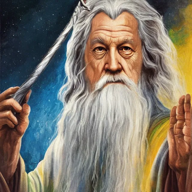 Image similar to gandalf as deity, painting