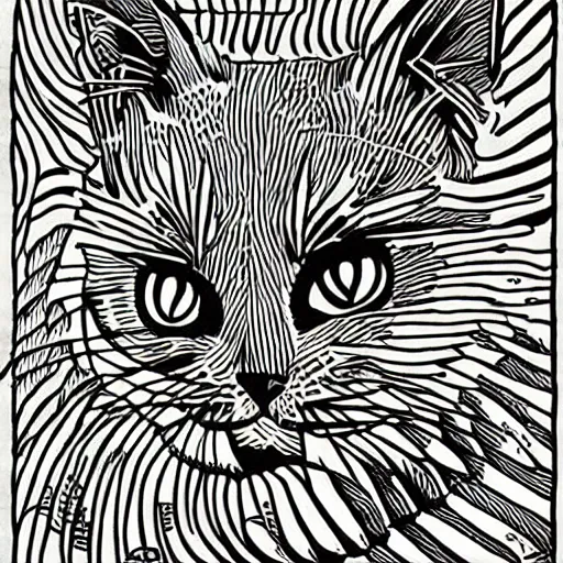 Image similar to cat, art by mcbess