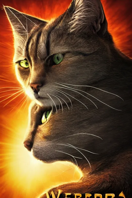 Image similar to a movie poster for warrior cats, depth of field, sun flare, hyper realistic, very detailed, backlighting, cgi, by wayne mclouglin