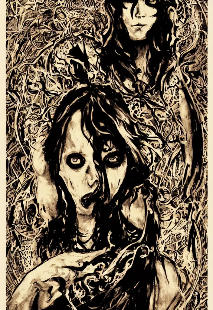 Image similar to Art nouveau slasher portrait horror movie poster