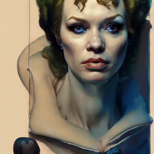 Image similar to upper body portrait of christina hendricks as baron harkonnen, by norman rockwell and boris vallejo, artstation, concept creature character art