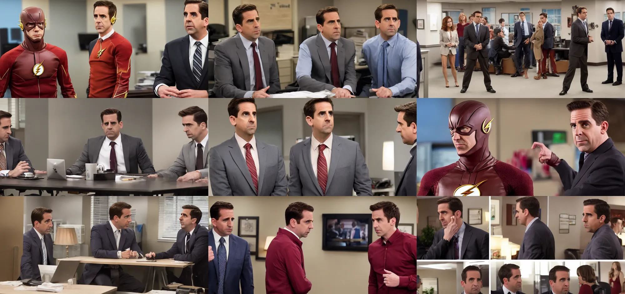 Prompt: the flash meets michael scott the office episode , 8k