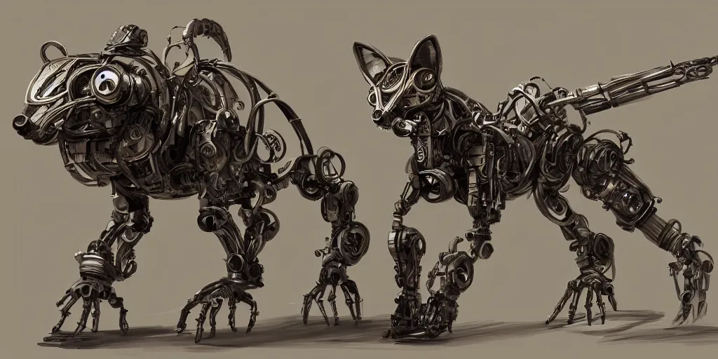 Image similar to a robotic fox by viktor antonov, mechanic, dishonored, concept art, intricate, detailed, dramatic, artstation