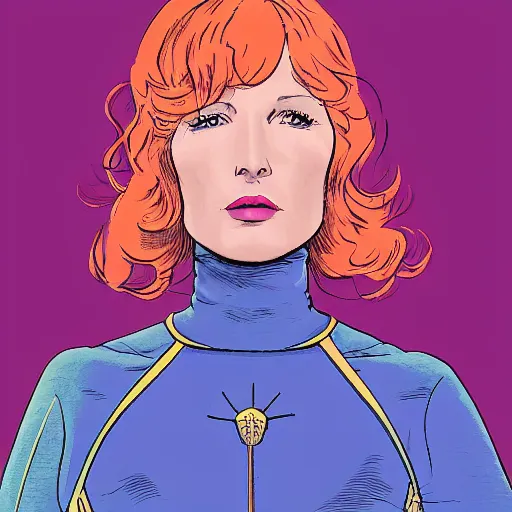 Image similar to kelly reilly retro minimalist portrait! moebius starwatcher comic by jean giraud, portrait 8 k