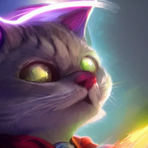 Prompt: close up of teemo from league of legends as a grey american shorthair cat, digital painting, particles floating background by marc simonetti, artwork by ross tran + ramond swanland + liam wong