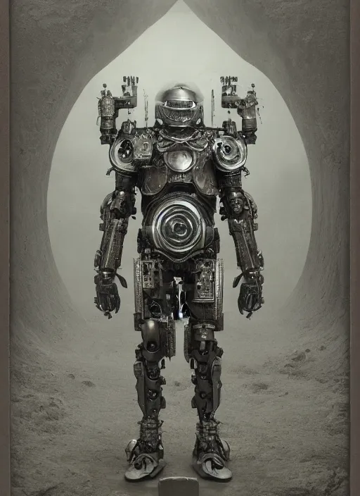 Prompt: daguerreotype portrait of a futuristic silver armored knight district 9 cyborg, in the style of annihilation, modern fine art, fractal, intricate, elegant, highly detailed, digital photography, subsurface scattering, by jheronimus bosch and greg rutkowski,