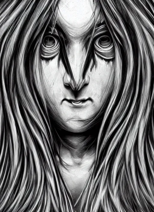 Prompt: digital _ painting _ of _ the grudge horror black and white _ by _ filipe _ pagliuso _ and _ justin _ gerard _ symmetric _ fantasy _ highly _ detailed _ realistic _ intricate _ port