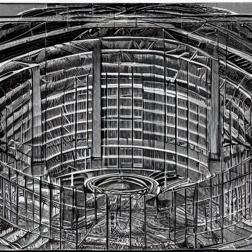 Image similar to hyper detailed architectural drawing of a panopticon